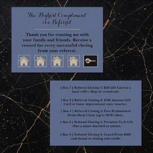 Luxury Slate Blue with Gold Key Real Estate Loyalty Card