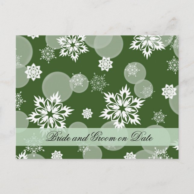 Luxury Snowflakes Winter Green Save date card (Front)