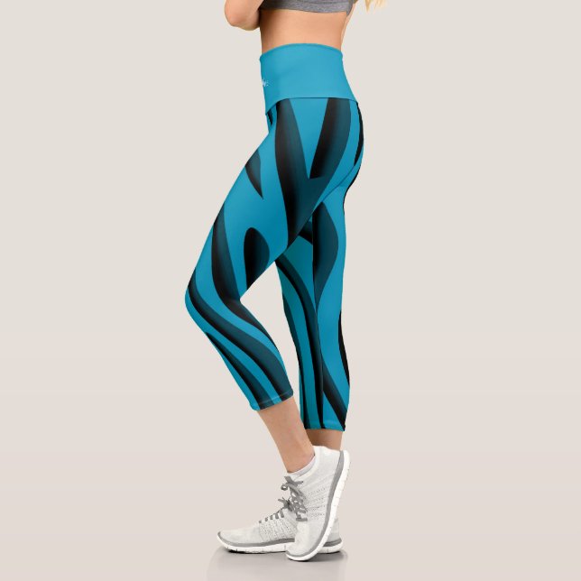 Luxury Soft Blue 3D Zebra Wave Capri Leggings (Left)