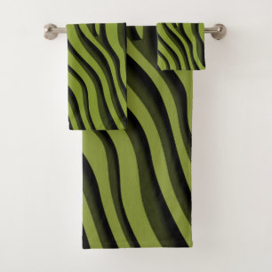 Luxury Soft Green 3D Zebra Wave Bath Towel Set