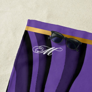 Luxury Soft Purple Gold 3D Zebra Wave Beach Towel