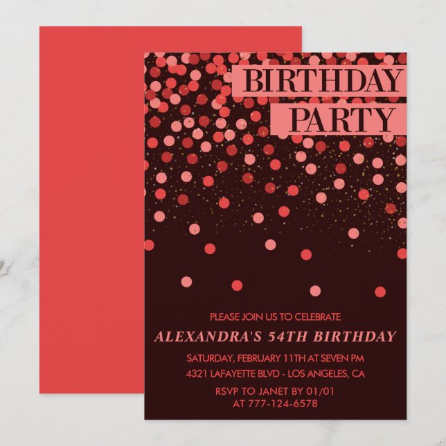 Luxury Sparkle Glitter Confetti 54th birthday Invitation (Front/Back)