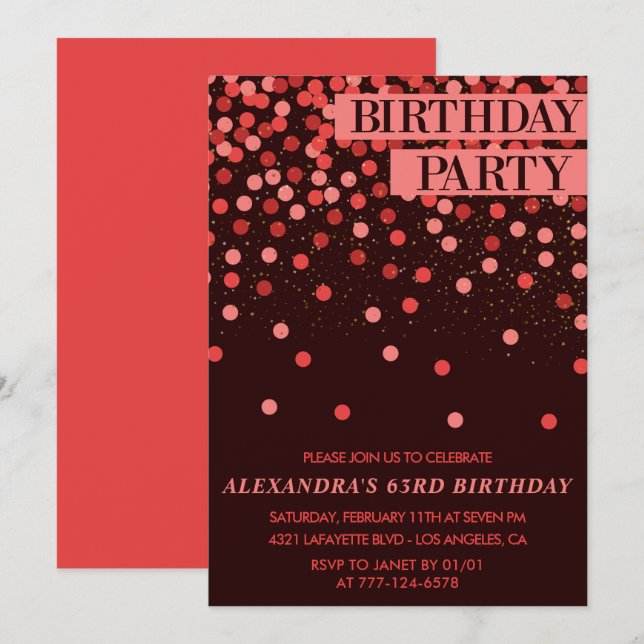 Luxury Sparkle Glitter Confetti 63rd birthday Invitation (Front/Back)