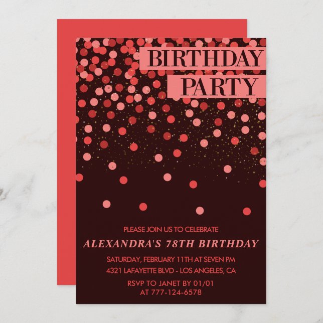 Luxury Sparkle Glitter Confetti 78th birthday Invitation (Front/Back)