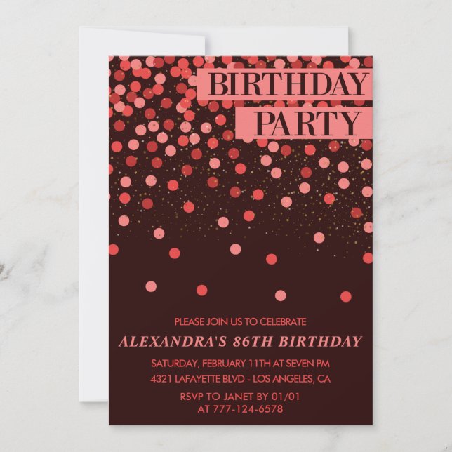 Luxury Sparkle Glitter Confetti 86th birthday Invitation (Front)
