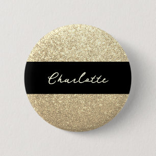 Luxury Sparkle Gold Glitter Name 6 Cm Round Badge