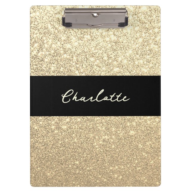 Luxury Sparkle Gold Glitter Name Clipboard (Front)