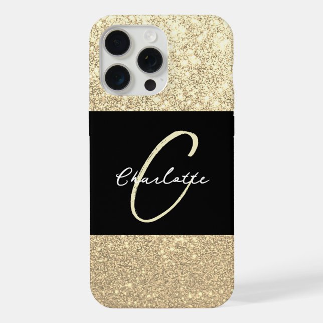 Luxury Sparkle Gold Glitter Name iPhone Case (Back)
