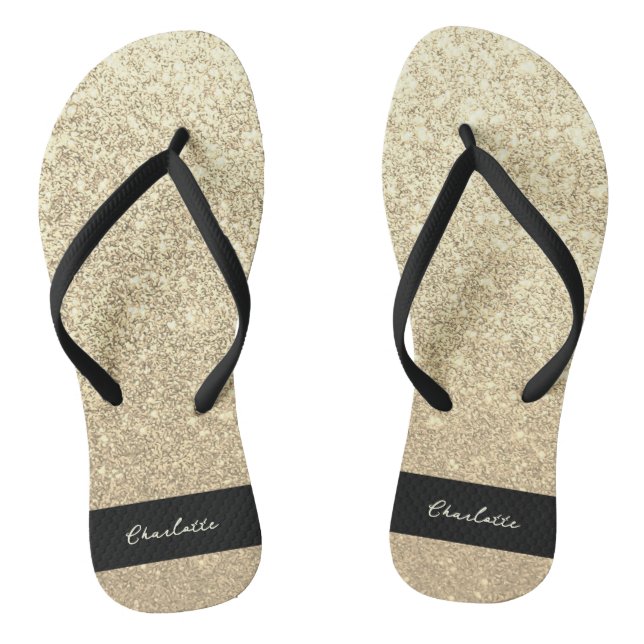 Luxury Sparkle Gold Glitter Name Jandals (Footbed)