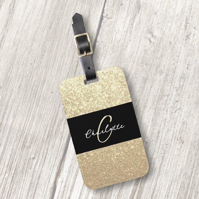 Luxury Sparkle Gold Glitter Name Luggage Tag (Creator Uploaded)
