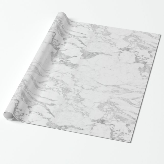 Luxury Sparkle Silver Foil Marble Wrapping Paper (Unrolled)
