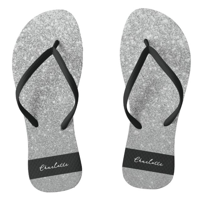 Luxury Sparkle Silver Glitter Name Jandals (Footbed)