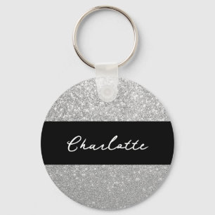 Luxury Sparkle Silver Glitter Name Key Ring