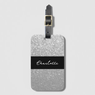 Luxury Sparkle Silver Glitter Name Luggage Tag