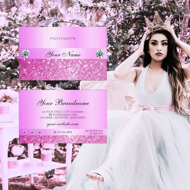 Luxury Sparkling Girly Pink Glitter with Diamonds Business Card (Creator Uploaded)