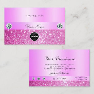 Luxury Sparkling Girly Pink Glitter with Logo Chic Business Card