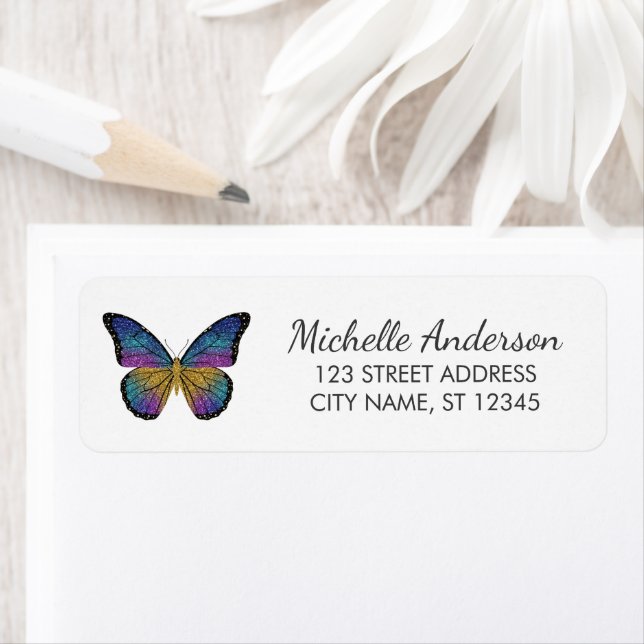 Luxury Sparkling Glitter Butterfly Return Address  (Insitu)