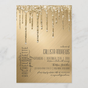 Luxury Sparkly Gold Glitter Drips Bachelorette Invitation