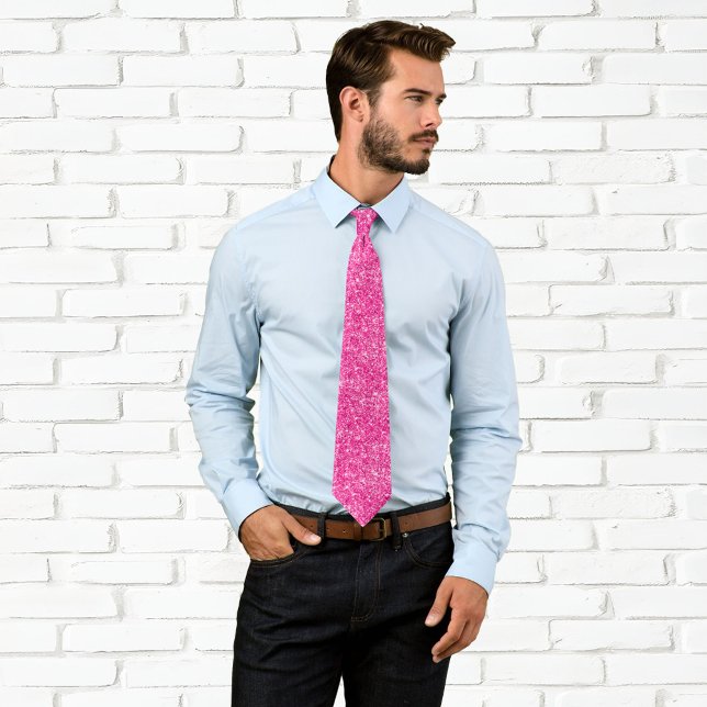 Luxury Sparkly Hot Pink Glitter Tie (Faux Hot Pink Glitter Neck Tie)