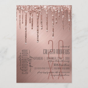 Luxury Sparkly Rose Gold Glitter Drips Graduation Invitation