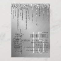 Luxury Sparkly Silver Glitter Drips Quinceañera