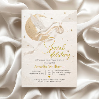 Luxury Special Delivery Stork Baby Shower Invitation