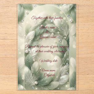 Luxury sphere green feather & Diamonds Wedding Acrylic Invitations