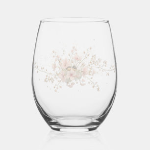 Luxury Spring Wildflower bird Spring Flower Bouque Stemless Wine Glass