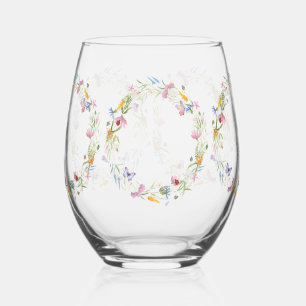 Luxury Spring Wildflower ladybug Garden Pattern Stemless Wine Glass