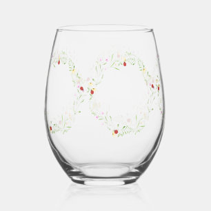 Luxury Spring Wildflower ladybug Garden Pattern Stemless Wine Glass