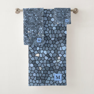 Luxury Stained Glass Blue Silver Bath Towel Set