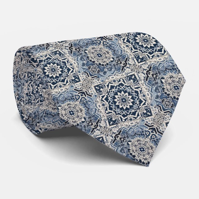 Luxury Statement Moroccan Tiled Faux Silk Neck Tie (Rolled)