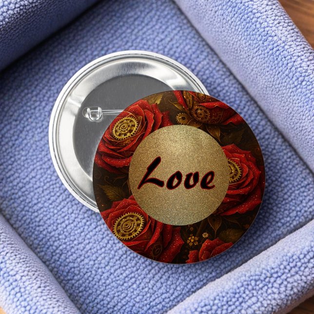 Luxury Steampunk Roses Romantic Gold Gears 6 Cm Round Badge (Creator Uploaded)