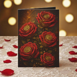 Luxury Steampunk Roses Romantic Gold Gears Card