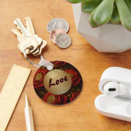 Luxury Steampunk Roses Romantic Gold Gears Key Ring