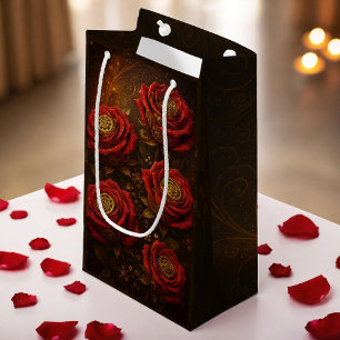 Luxury Steampunk Roses Romantic Gold Gears Small Gift Bag