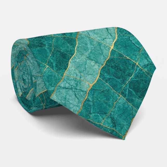 Luxury Stone Tie | Turquoise, Teal & Gold Marble (Rolled)