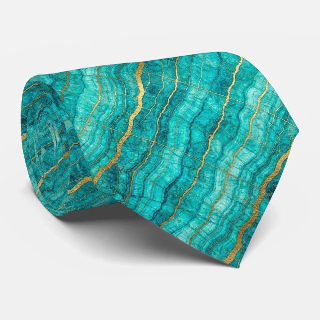 Luxury Stone Tie | Turquoise, Teal & Gold Marble (Rolled)