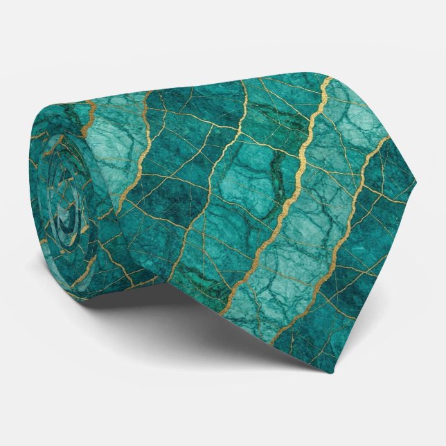 Luxury Stone Tie | Turquoise, Teal & Gold Marble (Rolled)