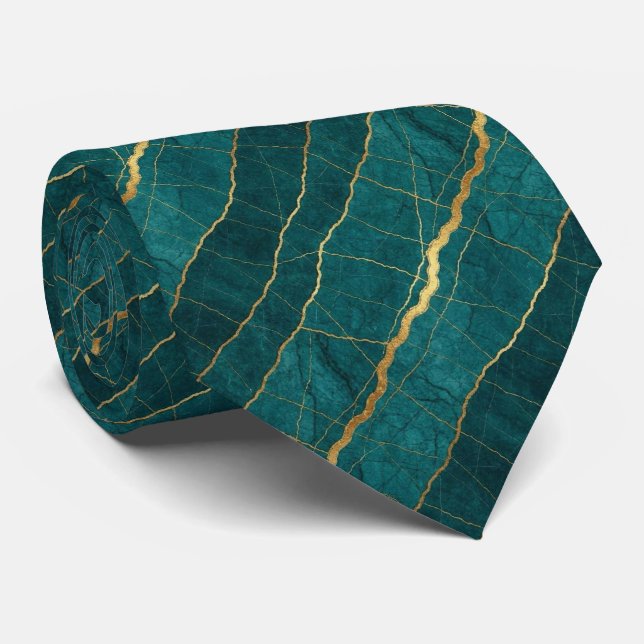 Luxury Stone Tie | Turquoise, Teal & Gold Marble (Rolled)