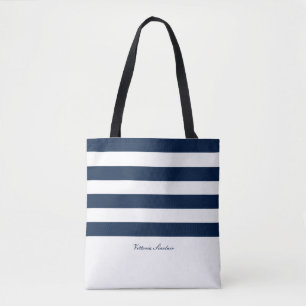 luxury stripe navy minimalist personalised modern tote bag