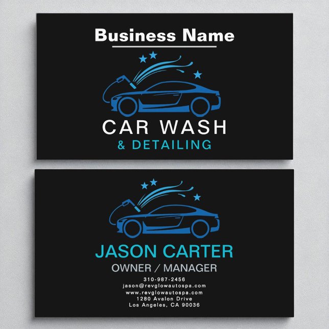 Luxury Style Car Wash & Detailing Blue Modern Business Card (Creator Uploaded)
