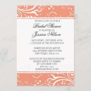 Luxury Style Coral Flowers Swirls Shower Invite