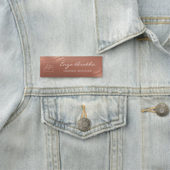 Luxury Stylish Script Bronze Business Logo Name Tag (In Situ)