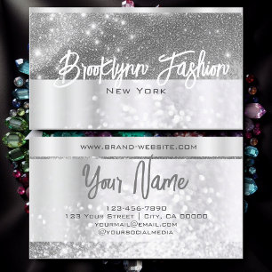 Luxury Stylish Silver Grey Chic Platinum Frame Business Card
