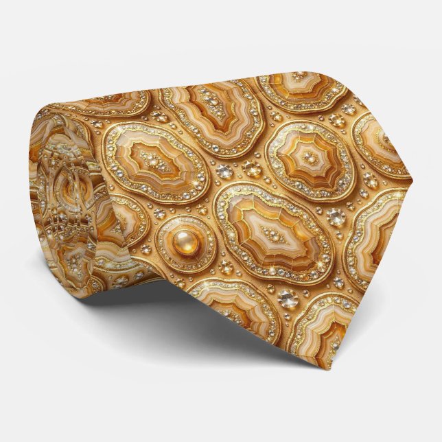 Luxury Suit Tie | Camel + Gold Geode Neck Tie (Rolled)