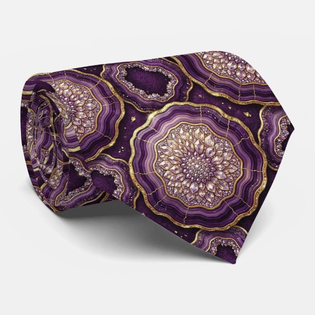 Luxury Suit Tie | Deep Plum + Gold Geode Neck Tie (Rolled)