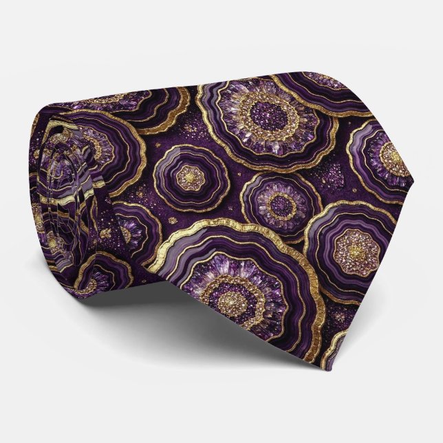 Luxury Suit Tie | Deep Plum + Gold Geode Neck Tie (Rolled)