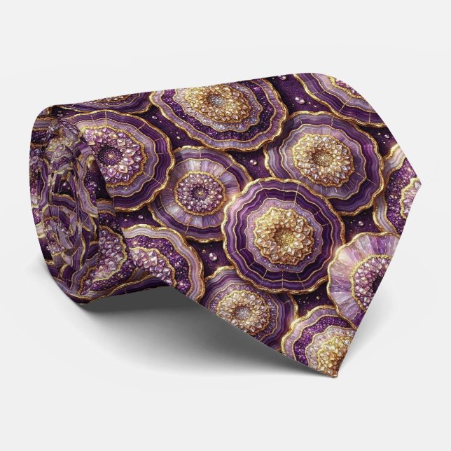 Luxury Suit Tie | Deep Plum + Gold Geode Neck Tie (Rolled)