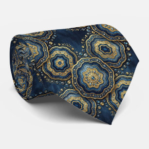 Luxury Suit Tie Navy Blue + Gold Geode Neck Tie